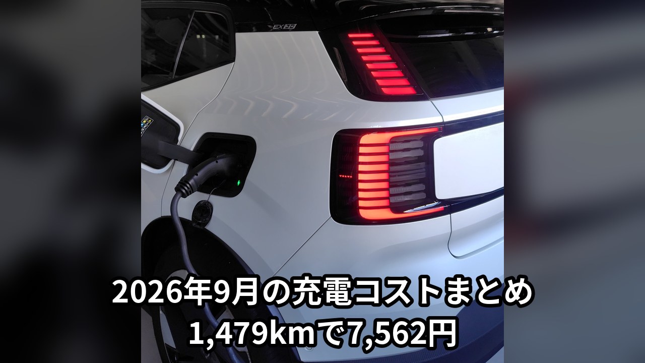 2026年9月の充電回数＆コストまとめのアイキャッチ画像（1,479km・7,562円）